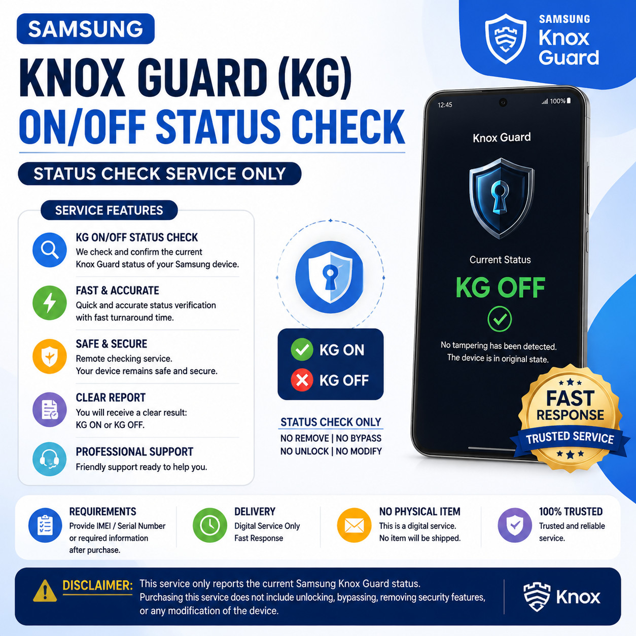 Samsung Knox Guard (KG) ON/OFF Status Check Service Fast Report