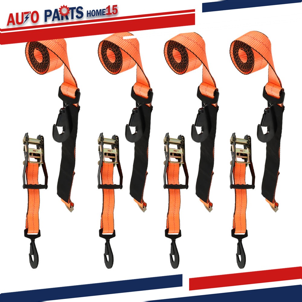 Tie Down Combo Strap with Snap Hook Ratchet 2x114 Inch 4 Pack
