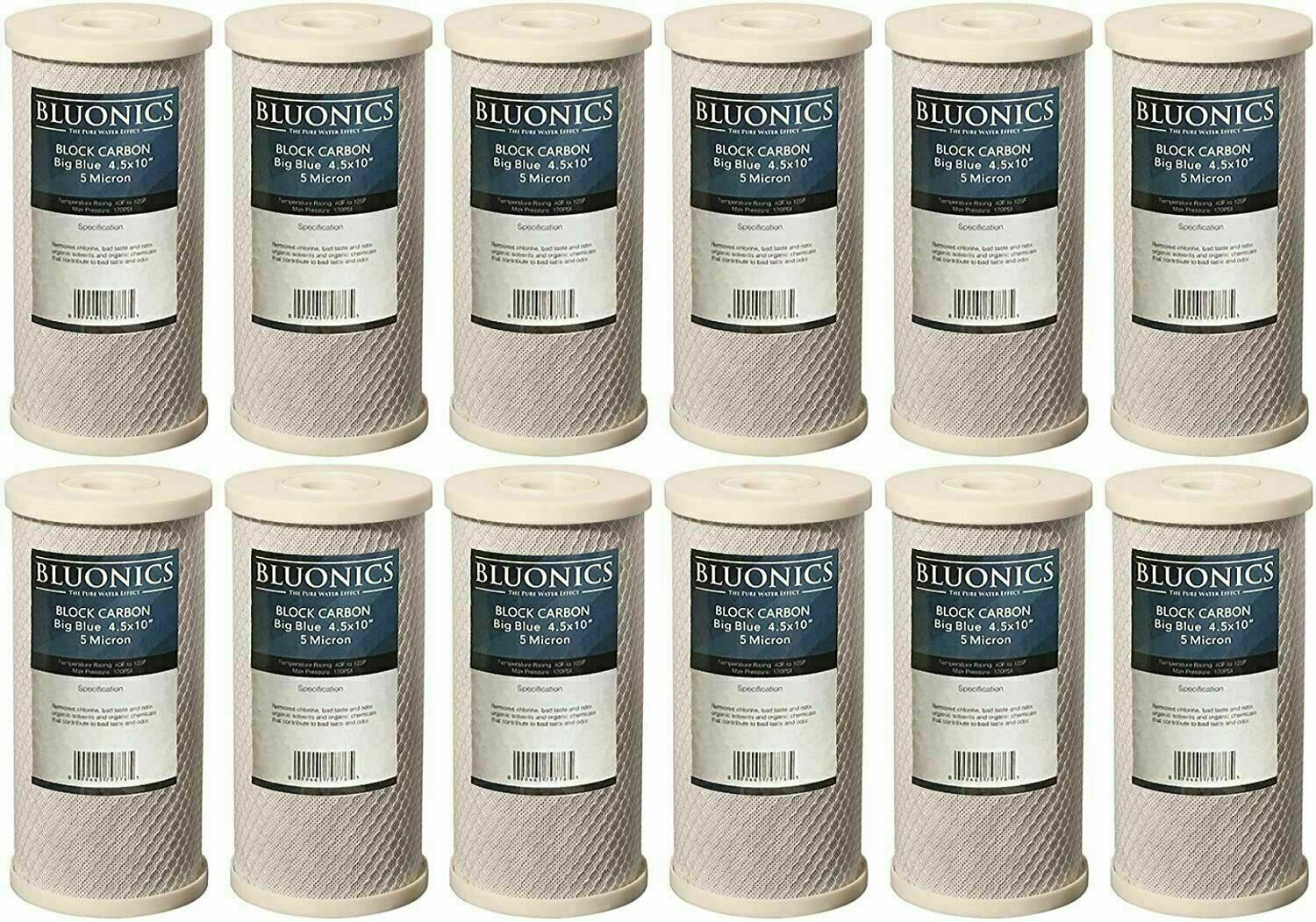 Bluonics 12-PK Carbon Block 10 x 4.5" Whole House Charcoal Water Filter 5 Micron