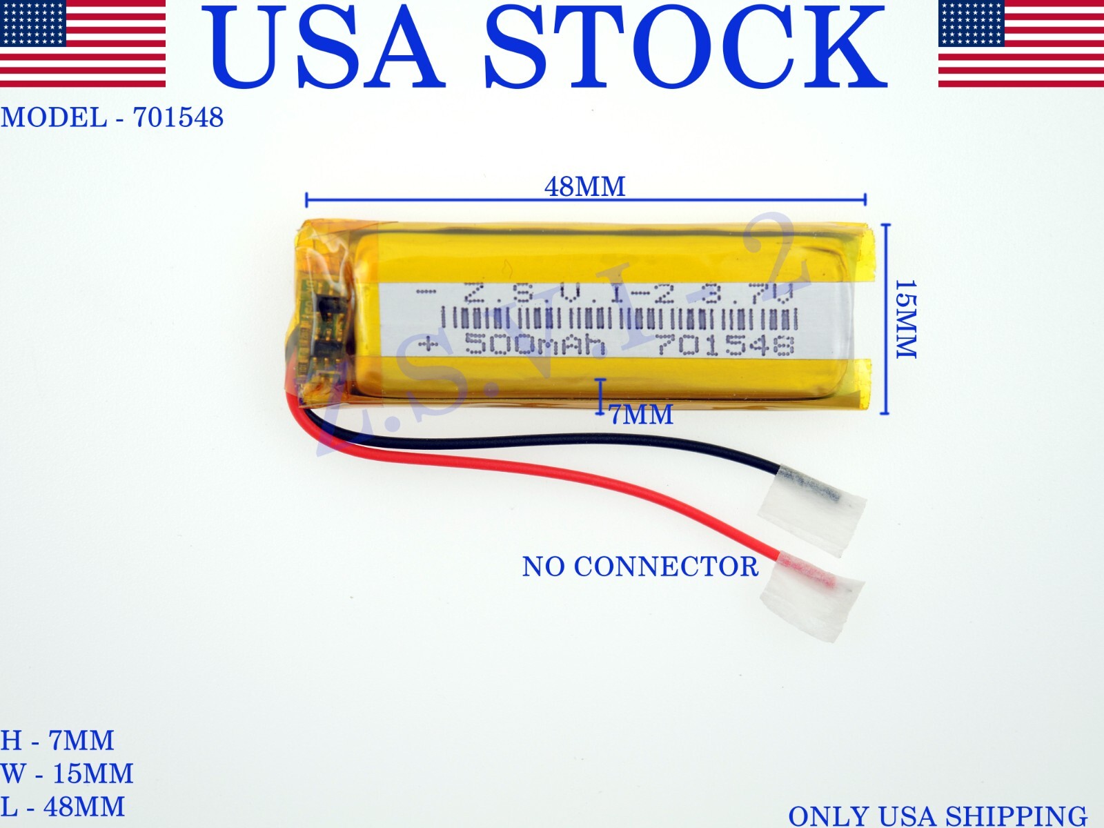 3.7V 500mAh 701548 Lithium Polymer LiPo Rechargeable Battery (USA STOCK)