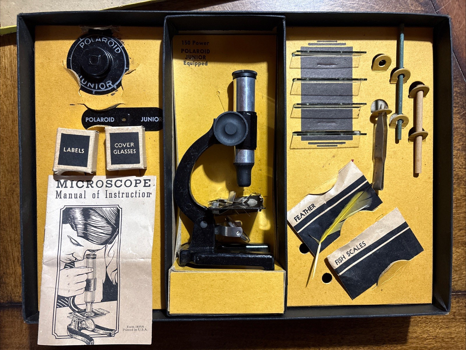 VINTAGE 1938 GILBERT MICROSCOPE SET w/ POLAROID JUNIOR No. 2