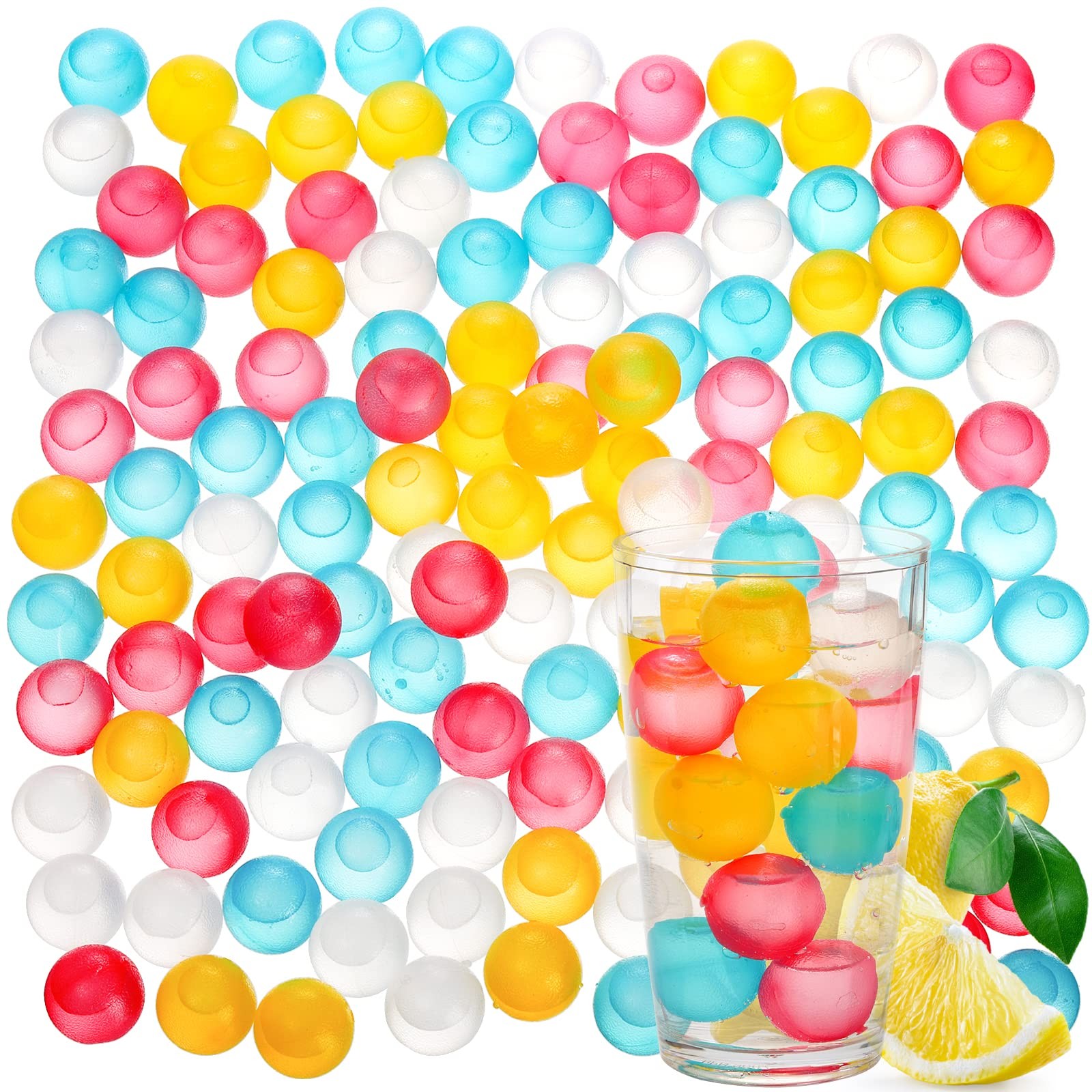 ZOOFOX 200 Pack Reusable Ice Cubes for Drinks, Colored Plastic, Round for Coc...