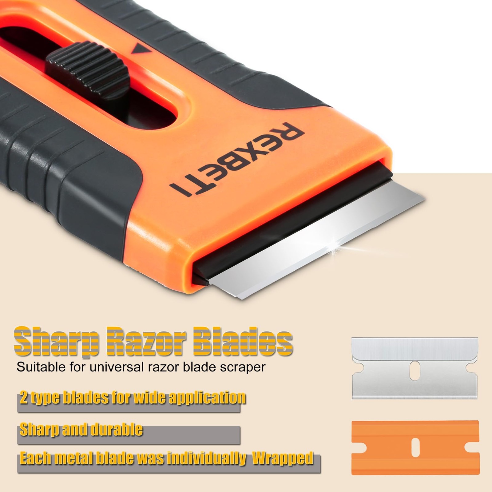 REXBETI Razor Blade Scraper Tool, 2 Pack Set 2 Pack, Orange
