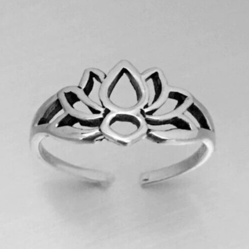 CHRISTMAS GIFT 4 WOMEN'S Solid Metal Adjustable Lotus Toe Ring 925 Silver