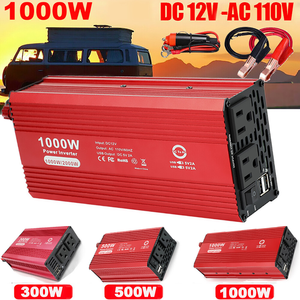 1000W 500W Car Power Inverter DC 12V to AC 110V Converter Adapter Charger Outlet