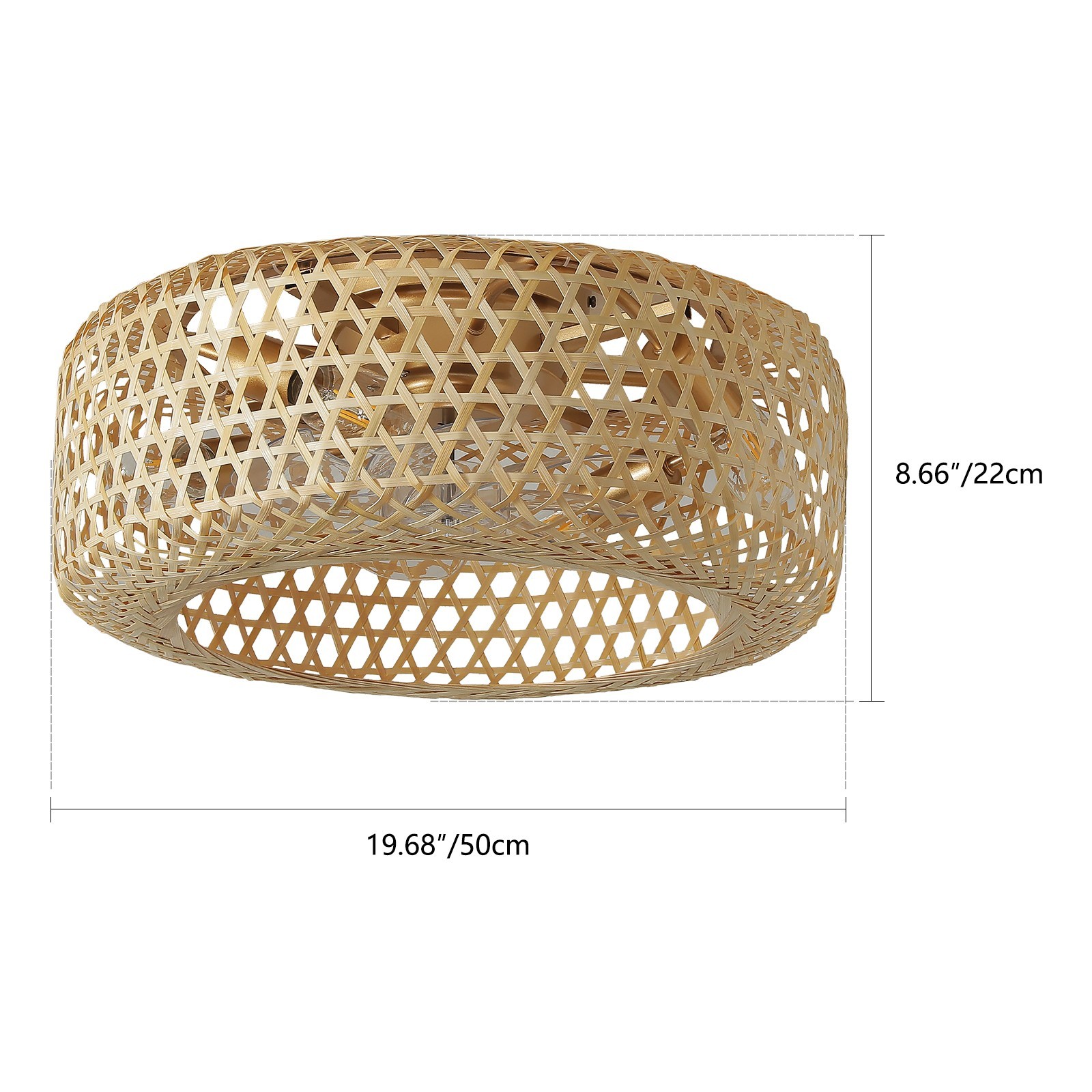 20" Boho Caged Ceiling Fan with Light, Flush Mount Bamboo Rattan Ceiling Fan