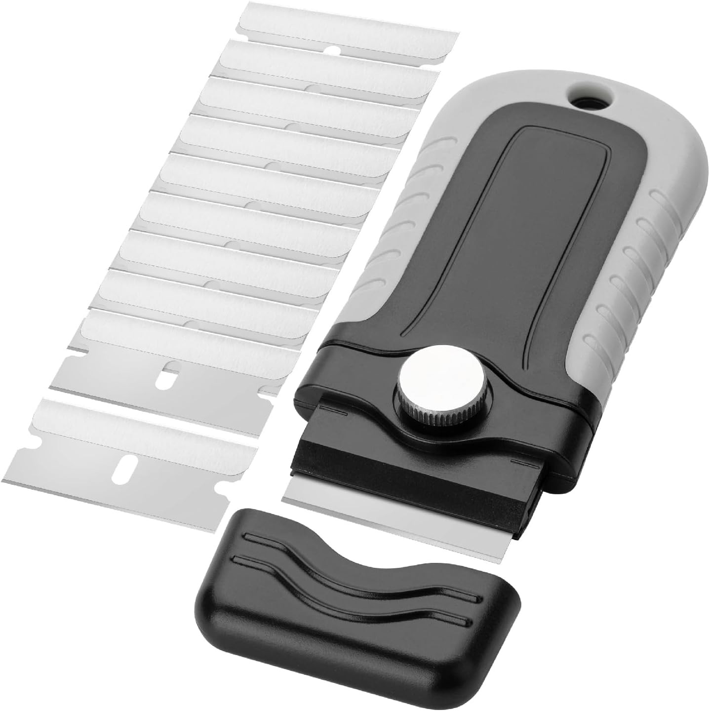 Bates- Razor Blade Scraper, Grey, Locking Razor Scraper Set with 10 Extra Stainl