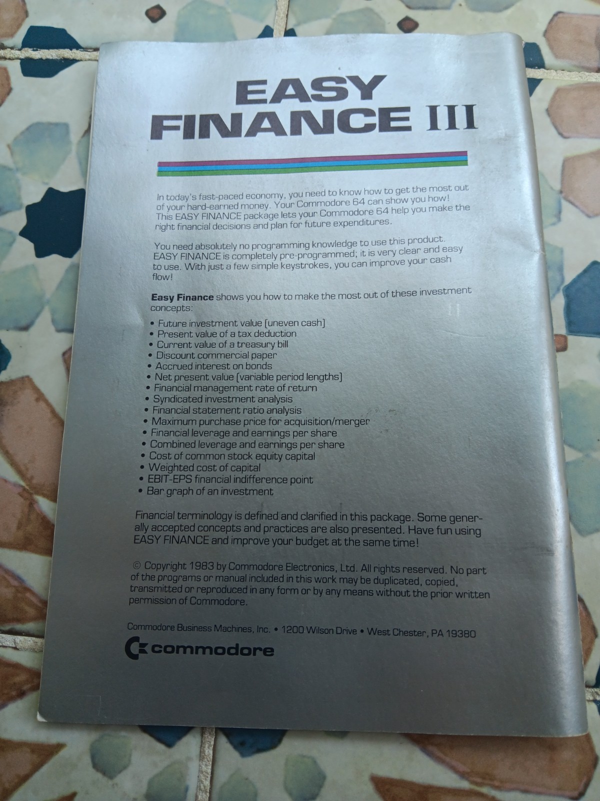 Commodore 64 Easy Finance III/3 Computer Software Tested/Works