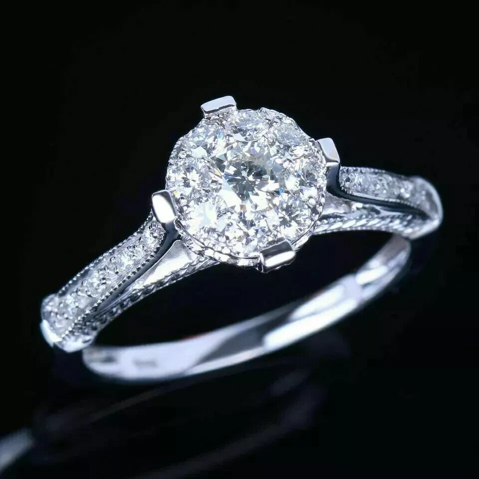 3.10Ct Round Moissanite 14K White Gold Engagement And Wedding Art Ring