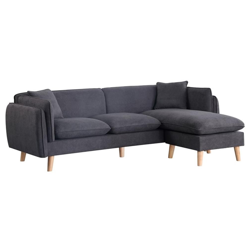Bowery Hill Dark Gray Fabric Sectional Sofa Chaise Ottoman and 2 Pillows