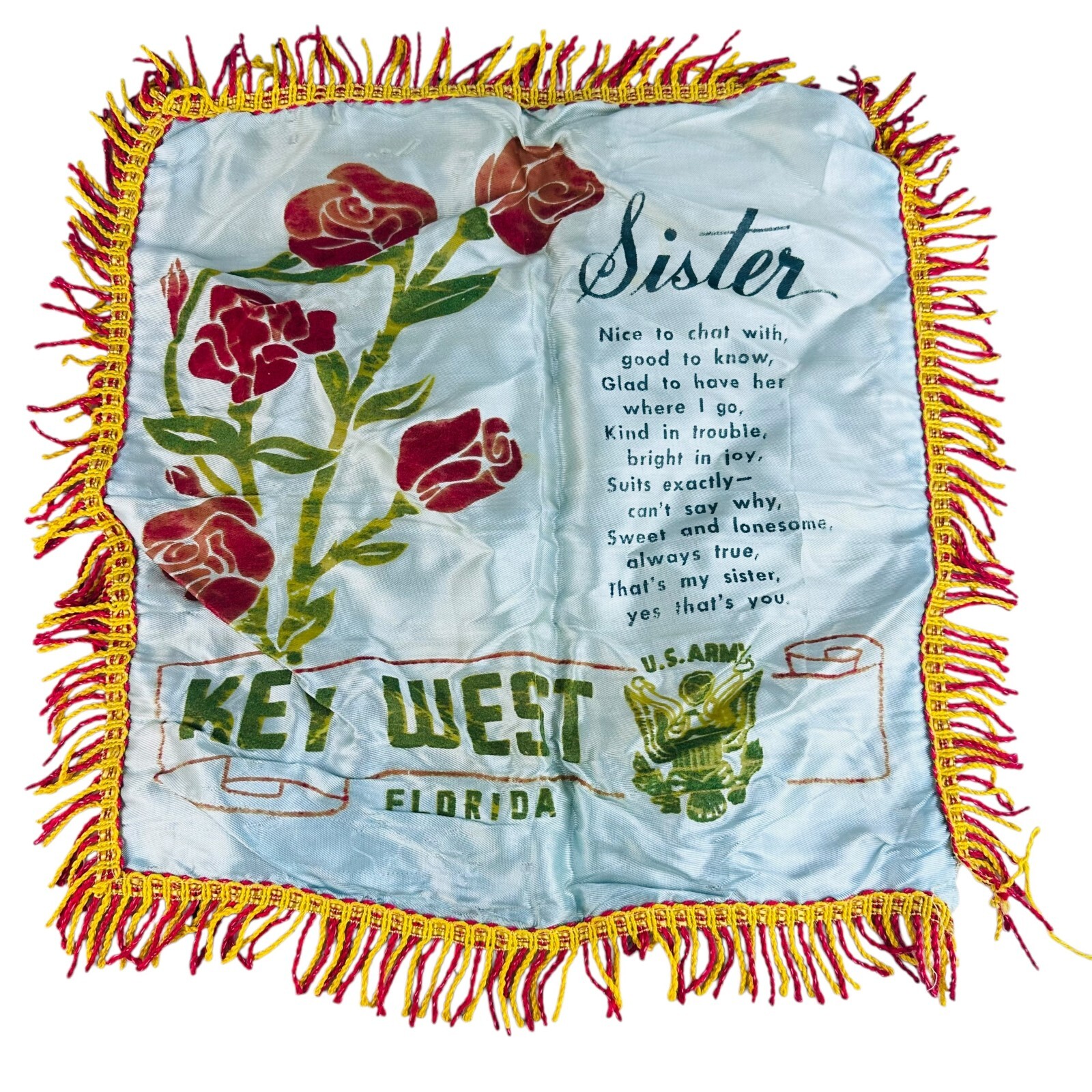 vtg Army WW2 Pillow Key West FL sister pillow sham