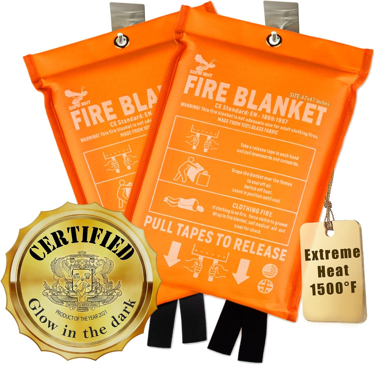 Fire Blanket - 1500F CE Certified Emergency Fire Blanket for Home and Kitchen. 5