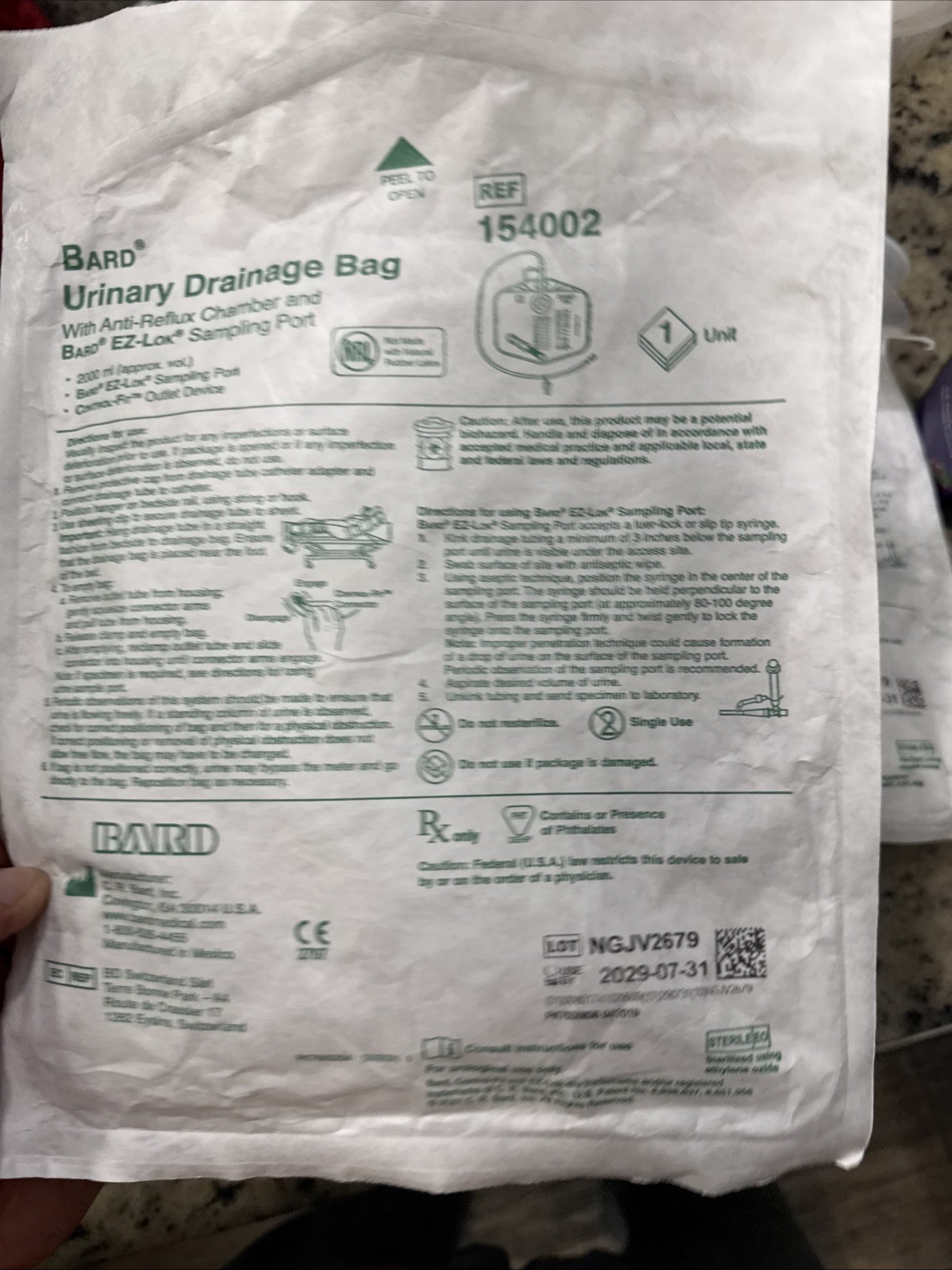 Urinary Drainage Bag 2000 ml Anti-Reflux Chamber & EZ-Lok Sampling Port 154002