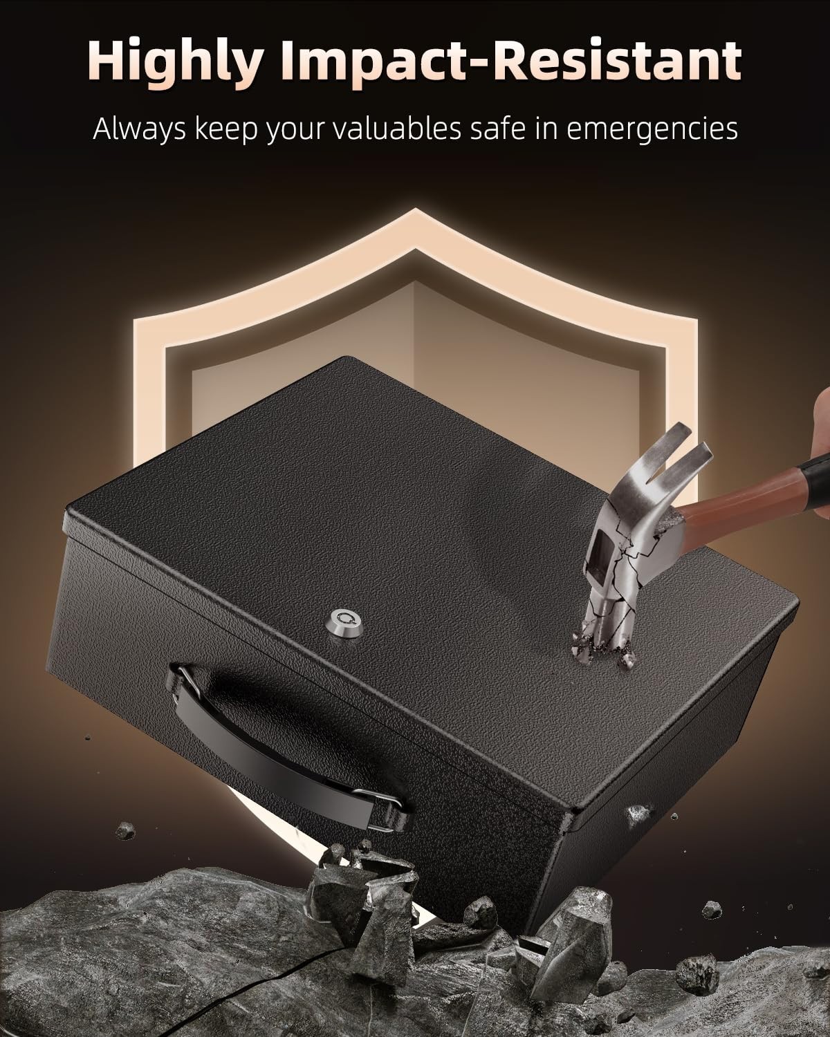 Fireproof Document Box with Key Lock & Handle - Water-Resistant Safe for Valuabl