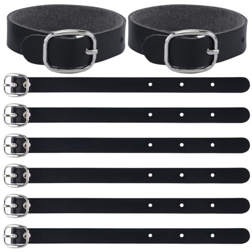 10Pcs PU Leather Luggage Labels Strap Adjustable Faux Black Luggage Tag Loops