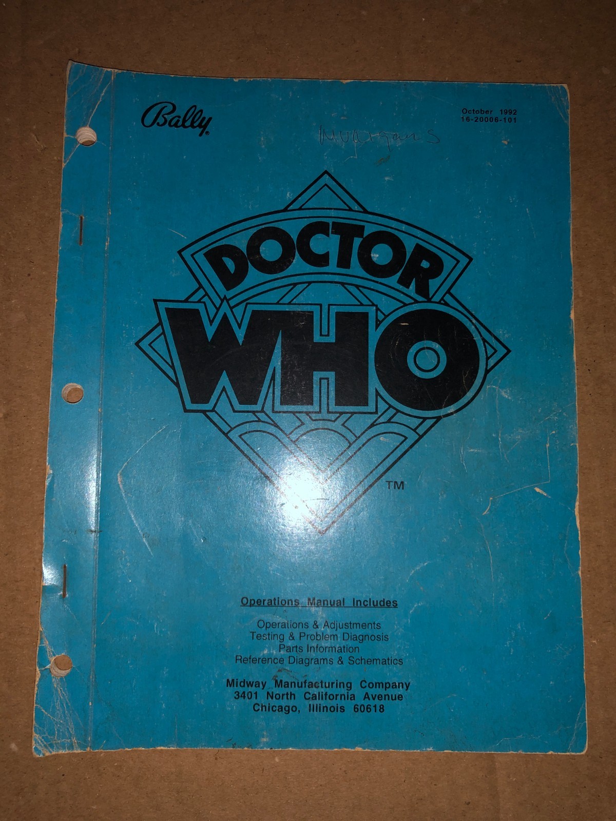 BALLY PINBALL MANUAL DOCTOR WHO ORIGINAL ARCADE PINBALL INSTRUCTION MANUAL