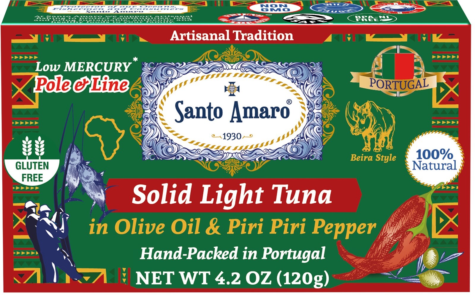 6 Pk: Santo Amaro Pole & Line Wild Tuna Fillets in Virgin Olive Oil - Spicy!