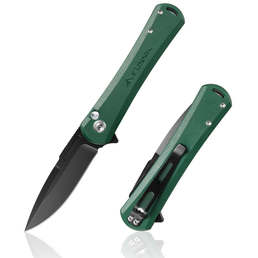 FLISSA Folding Pocket Knife G10 Handle 4.5" Steel Blades Pocket Clip Button Lock