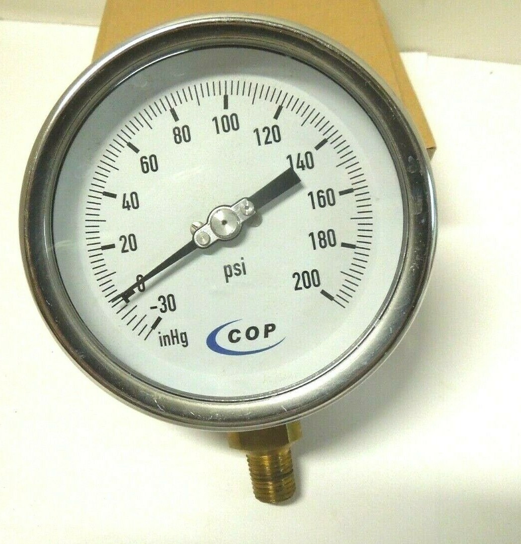 Gauge 4" Face S/S Case 30-0-200 Vacuum 1/4" NPT Brass Tube & Socket Dry 321B1