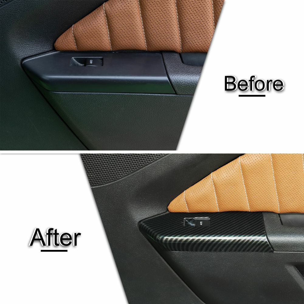 3X Carbon Fiber Window Lift Switch Button Panel Trim For 2010-2014 Ford Mustang