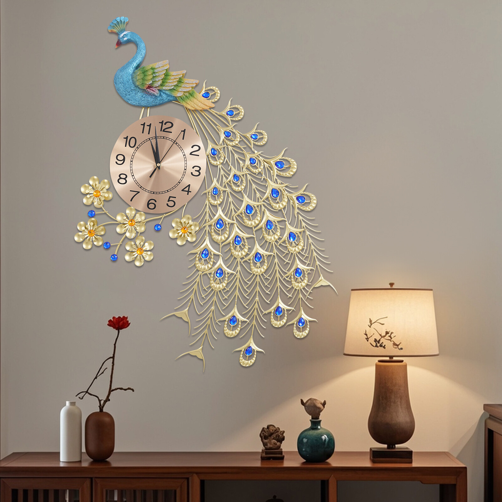 Wall Clock Large Peacock Wall Clock Wall Clock for Living Room Decor NEW