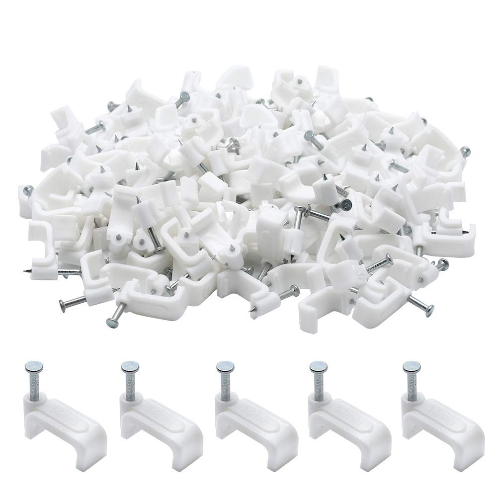 PHITUODA 100pcs 14mm Flat Ethernet Cable Wire Clips 0.55“/14mm,100pcs, White