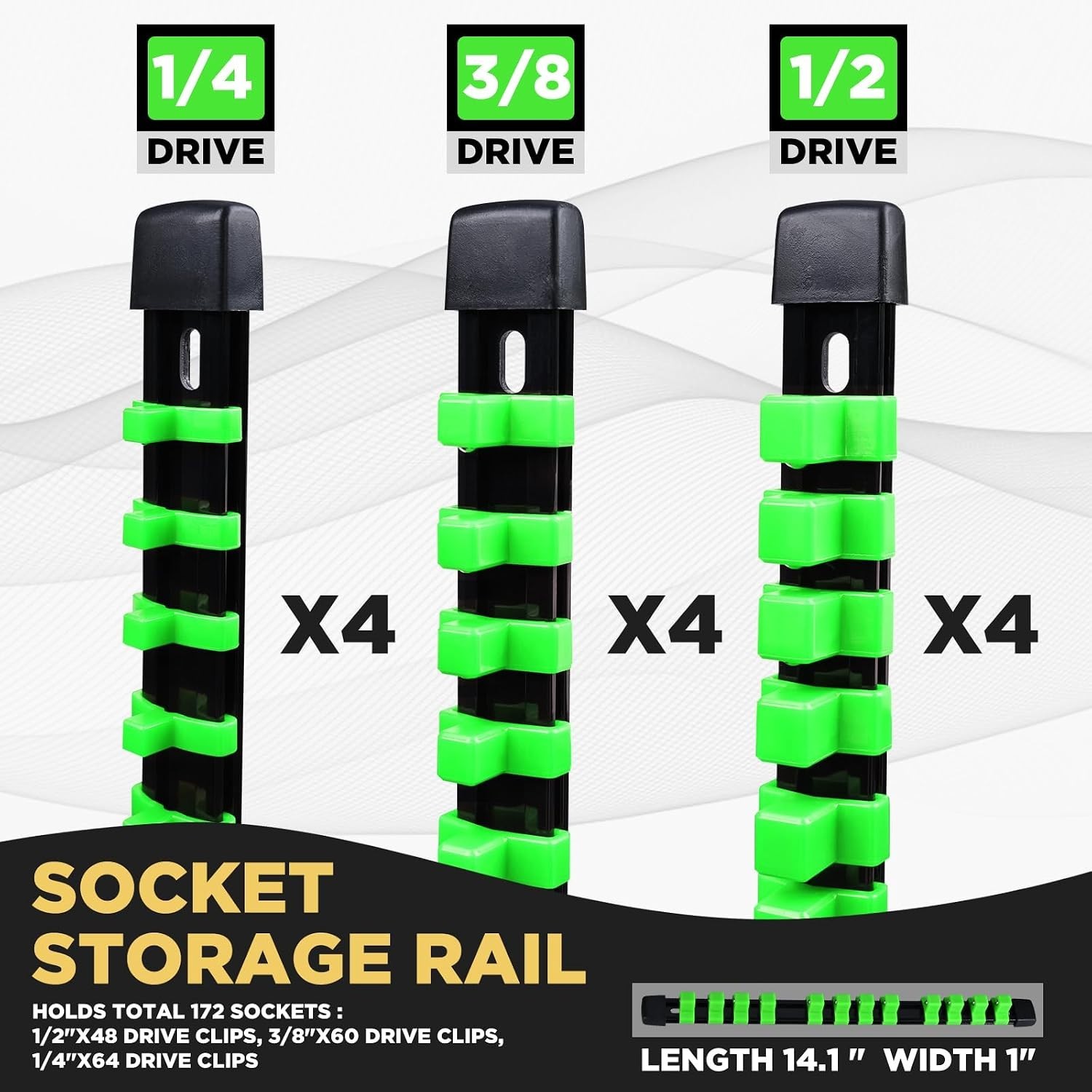 Durable 12PC Socket Organizer in Green - Wall-Mountable for 172 Socket Storage