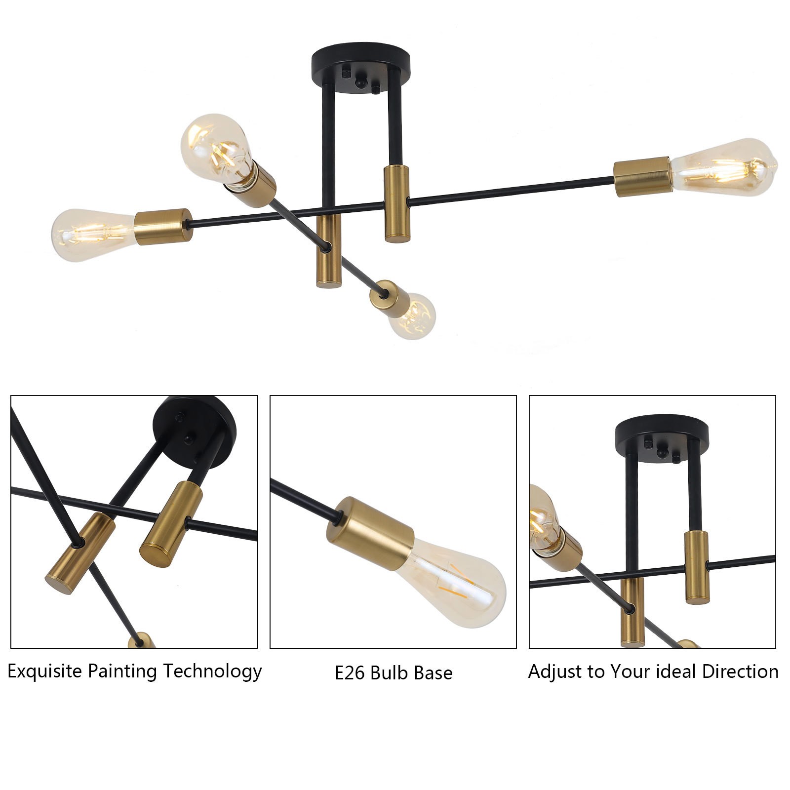 Modern Sputnik Chandelier Ceiling Fixture Gold Pendant Lamp Living Room Lights