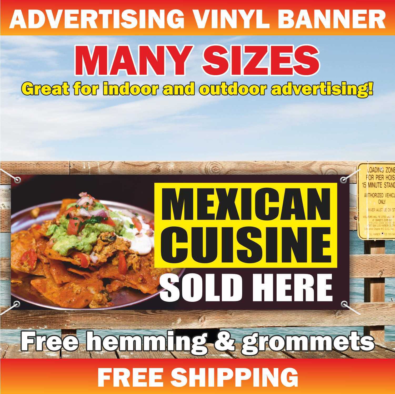 MEXICAN CUISINE Advertising Banner Vinyl Mesh Sign tacos burritos food sold here