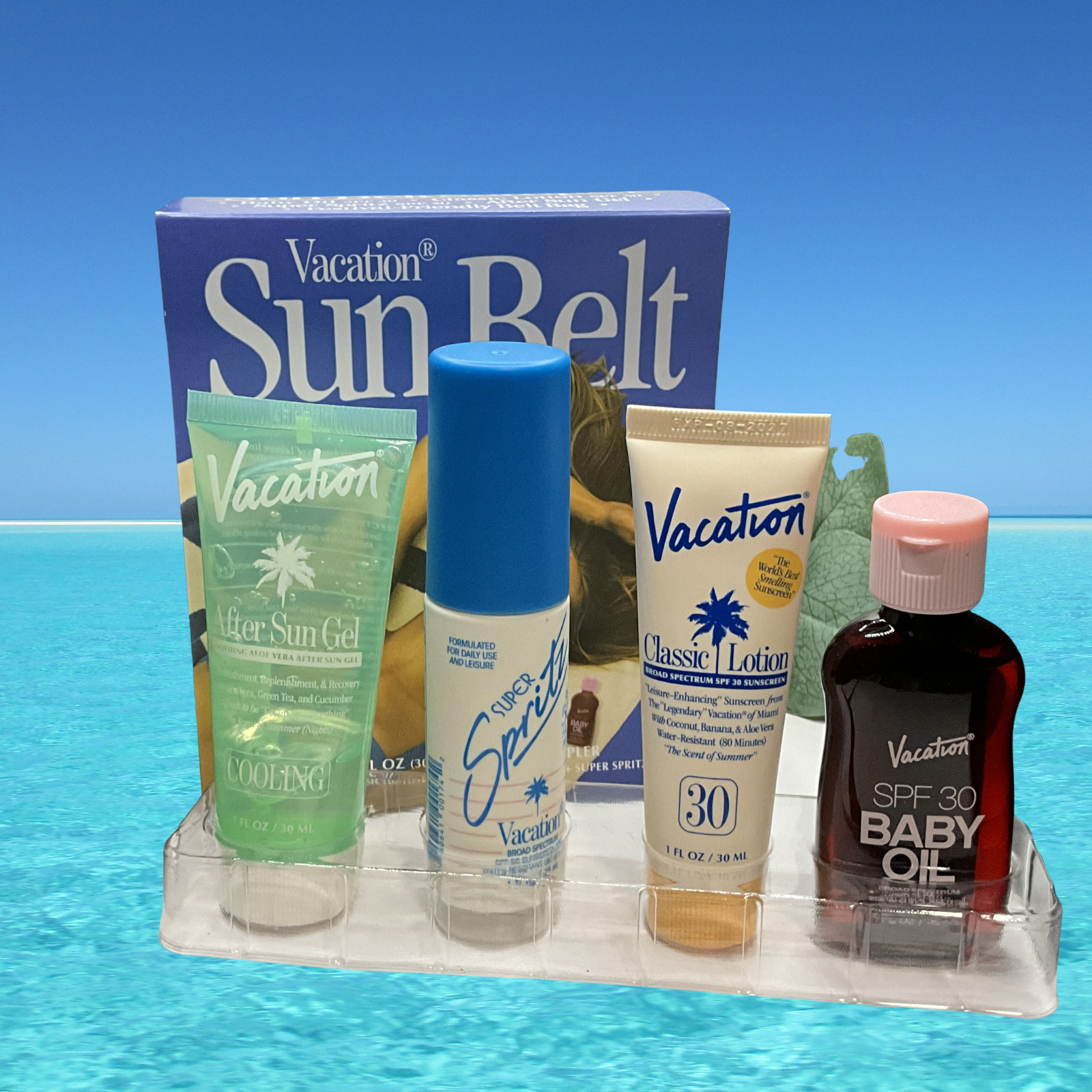Vacation Sun Care Set Girls Trip Gift:  Lotion, Face Mist, Oil, After Sun + Bag!