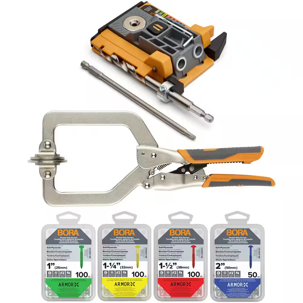 Auto Mini Pocket Hole Jig System Project Pack and 350-Piece Screw Set