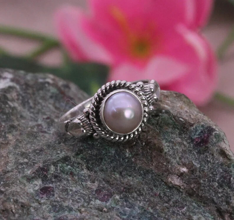 Pearl 925 Sterling Silver Band Ring Statement Ring Handmade Ring All size