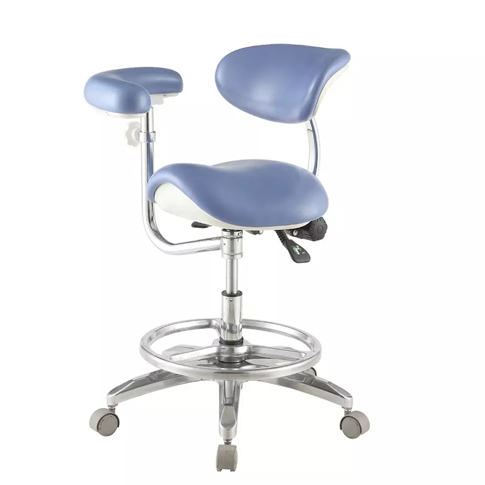 Deluxe Medical Saddle Chair PU Leather Ergonomic Dentist Stool with Foot Control