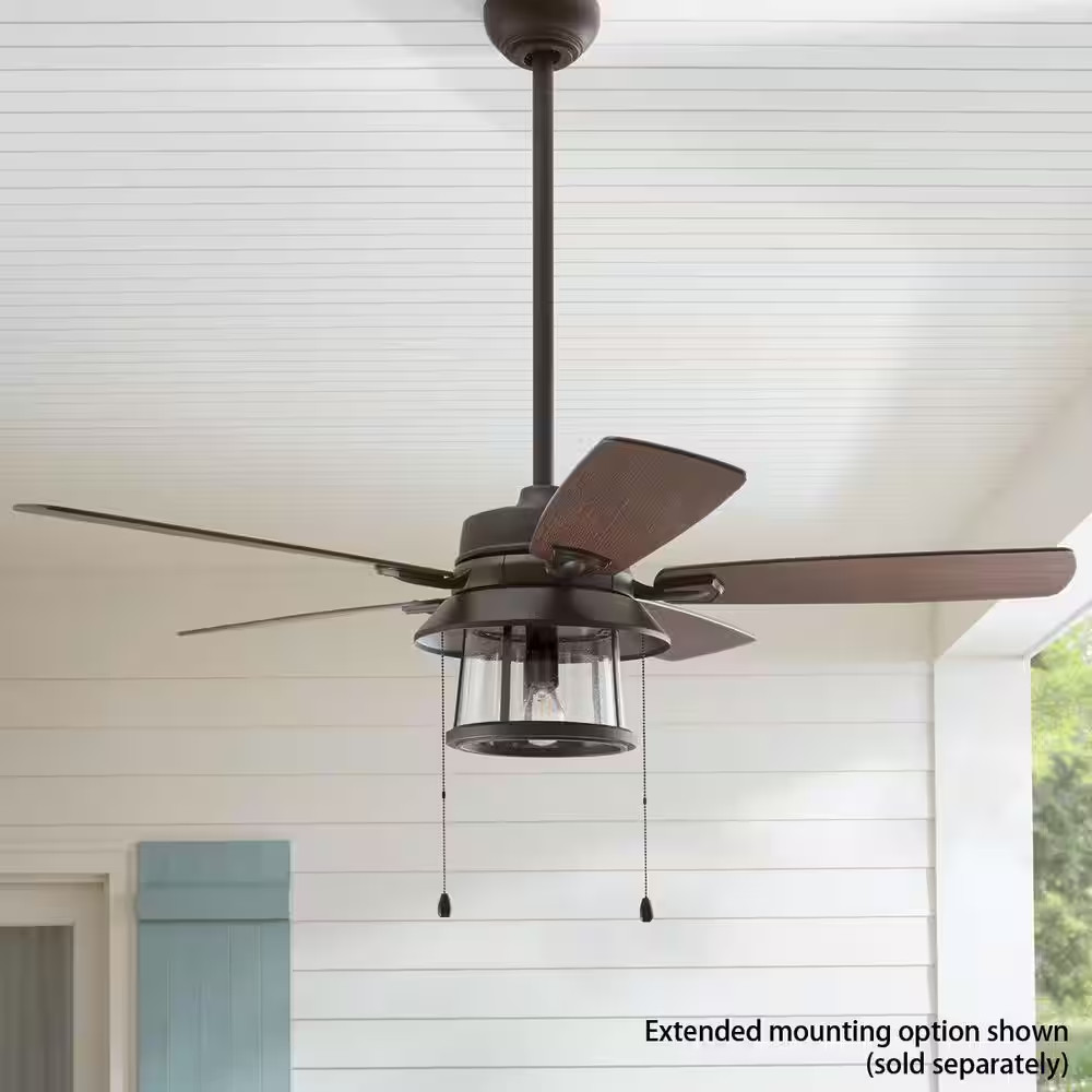 Shanahan 52 In. Indoor/Outdoor LED Bronze Ceiling Fan with Light Kit, Downrod an
