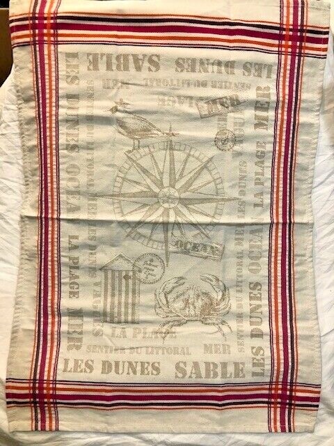 1- Safeco Woven Jacquard MER / SEA Kitchen Towel 20" x 28"  NWOT Made in France