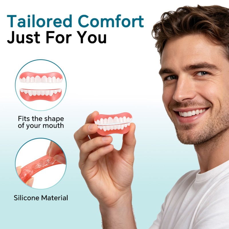 DIY Full Denture Set,Soft & Safe Moldable False Teeth Set,Upper & Lower Braces