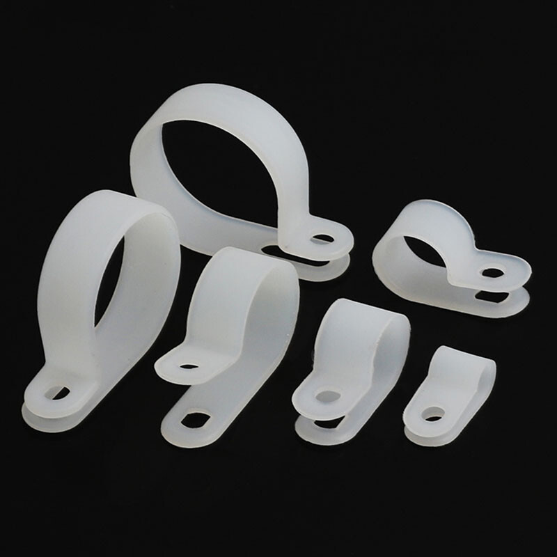 White Nylon Cable Clamps Plastic R-type P Clip Cable Hose Wire Mounting Fixture