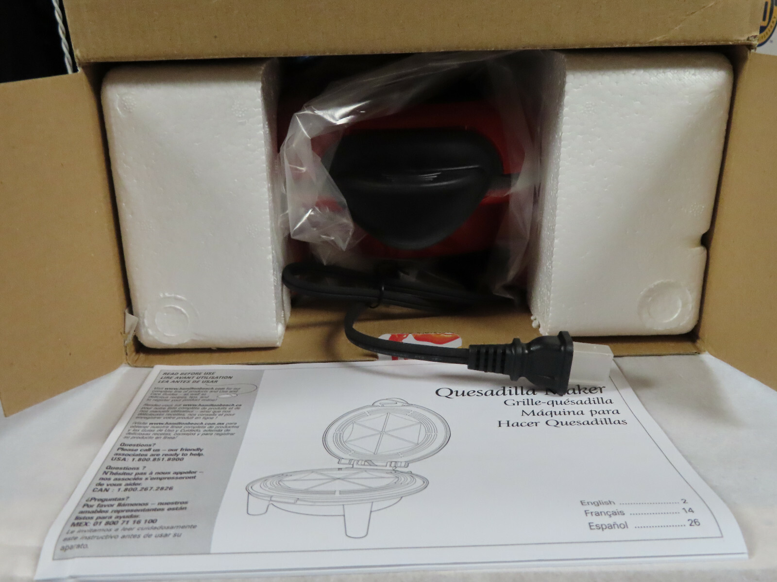 NIB IN ORIGINAL PACKING HAMILTON BEACH 25409 QUESADILLA MAKER NEW