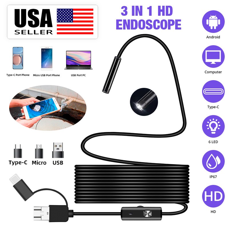 1 Meter 6 LED Waterproof Endoscope 3 In 1 USB Pipe Sewer Inspection Camera