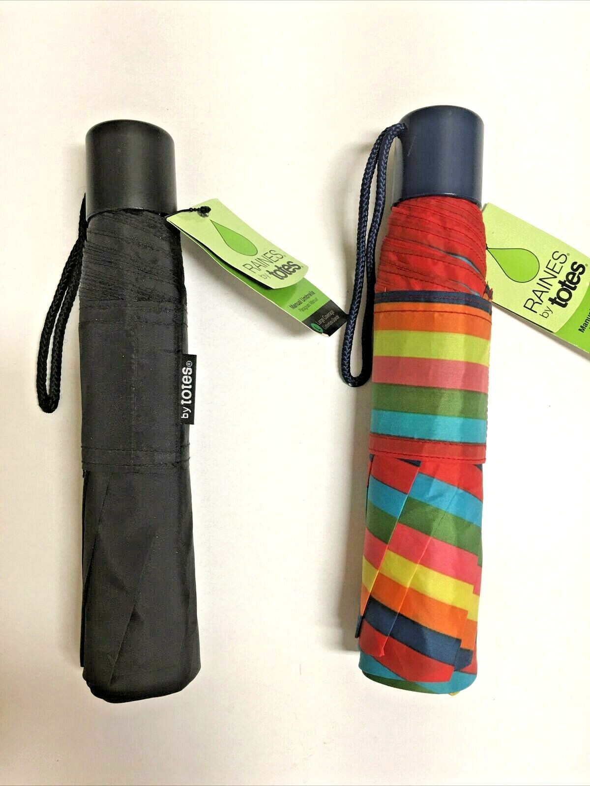 2 Raines Totes Manual Umbrella Large L Coverage Compact Isotoner Color Stripes