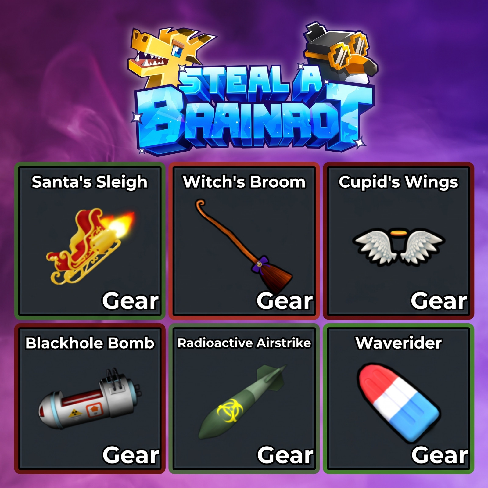 Steal A Brainrot | Rare Gear | Ready Waverider,Which Broom,Cupid's Wings,Santa