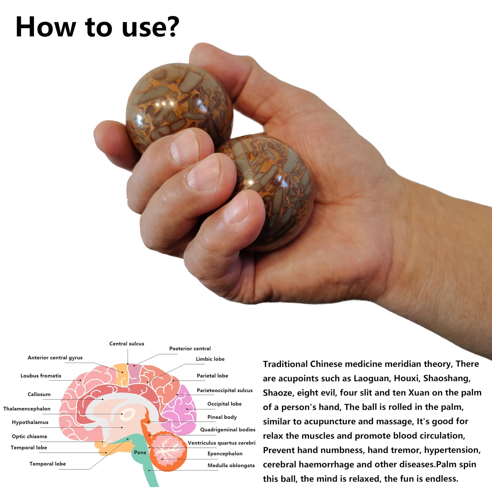 HNSLSNH Marble Exercise Balls,Chinese balls,Chinese healthy Multi-colored