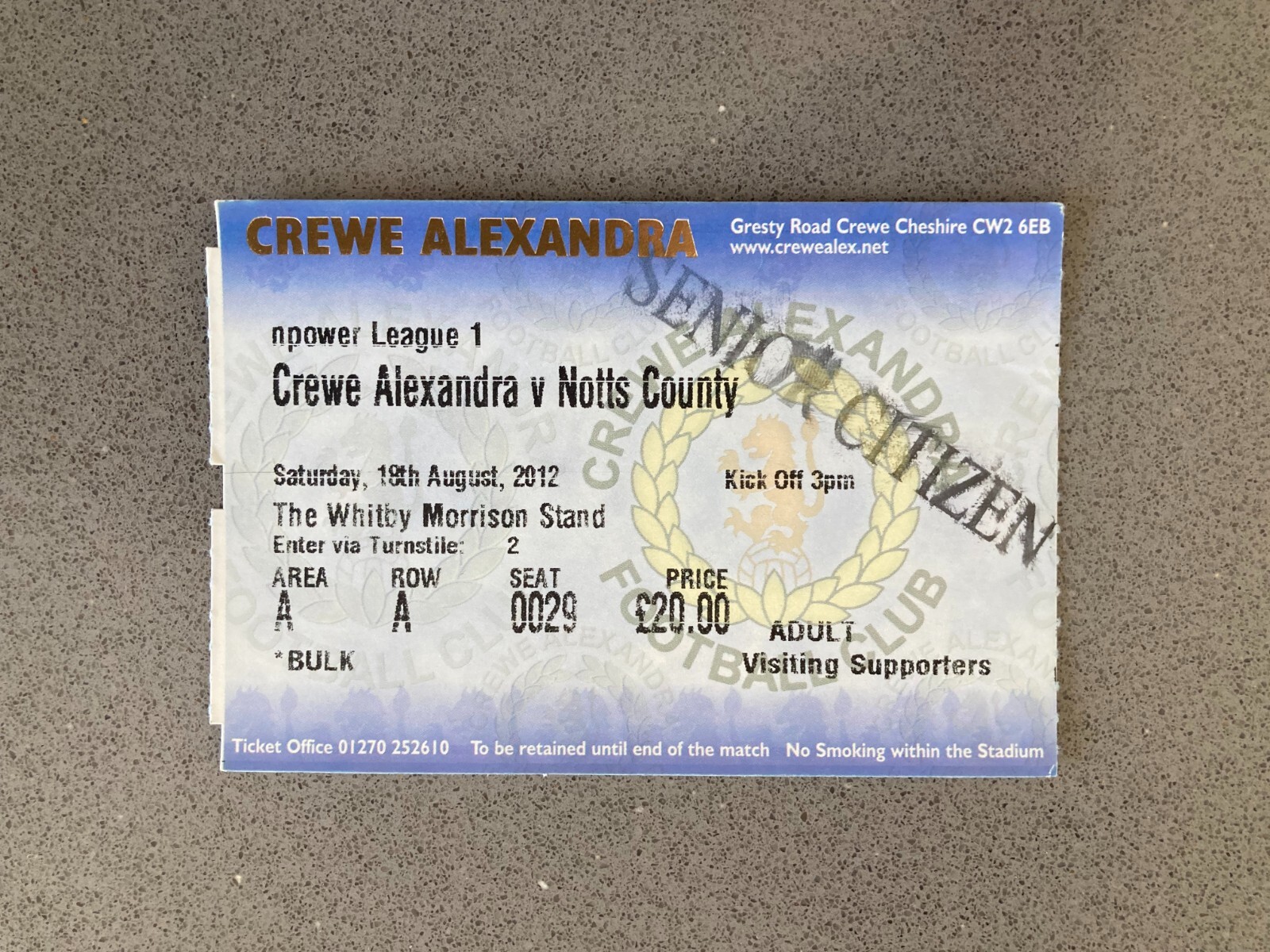 Crewe Alexandra v Notts County 2012-13 Match Ticket