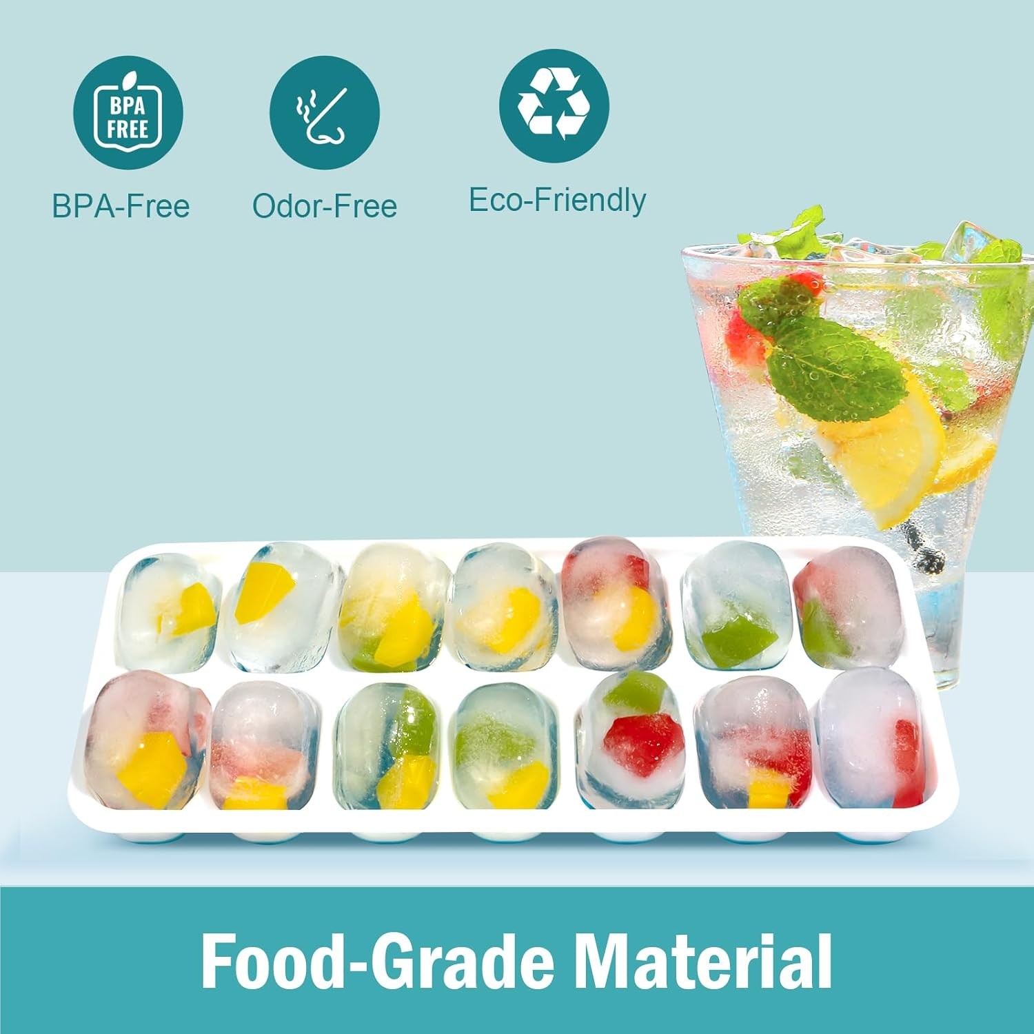 3 Pack Ice Cube Trays W/ Lids Flexible Silicone Bottom Easy Release Stackable