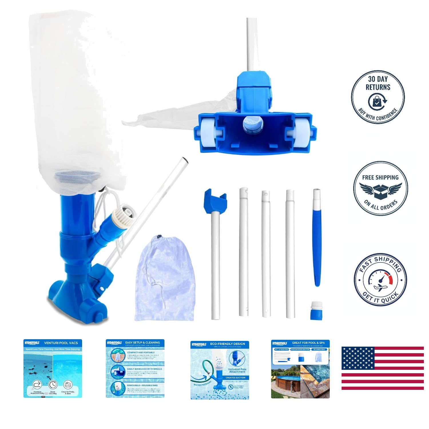 Effortless HYDROTOOLS Mini Venturi Pool & Spa Vacuum - Cordless, 1.2lb Design