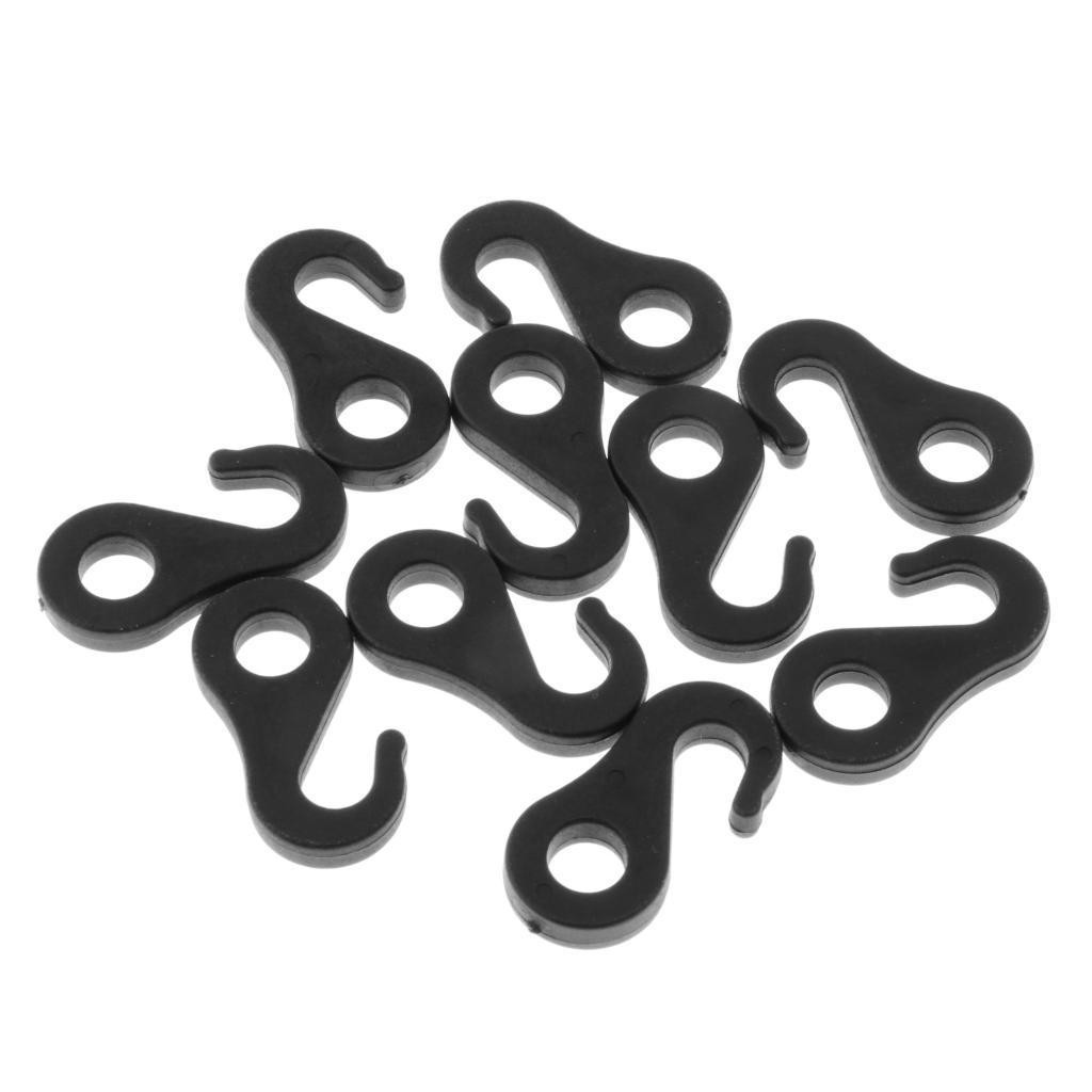 10Pcs/set Fasten Hook for Tent Awning Tie Rope Bungee Cord End 3.6cm White Black