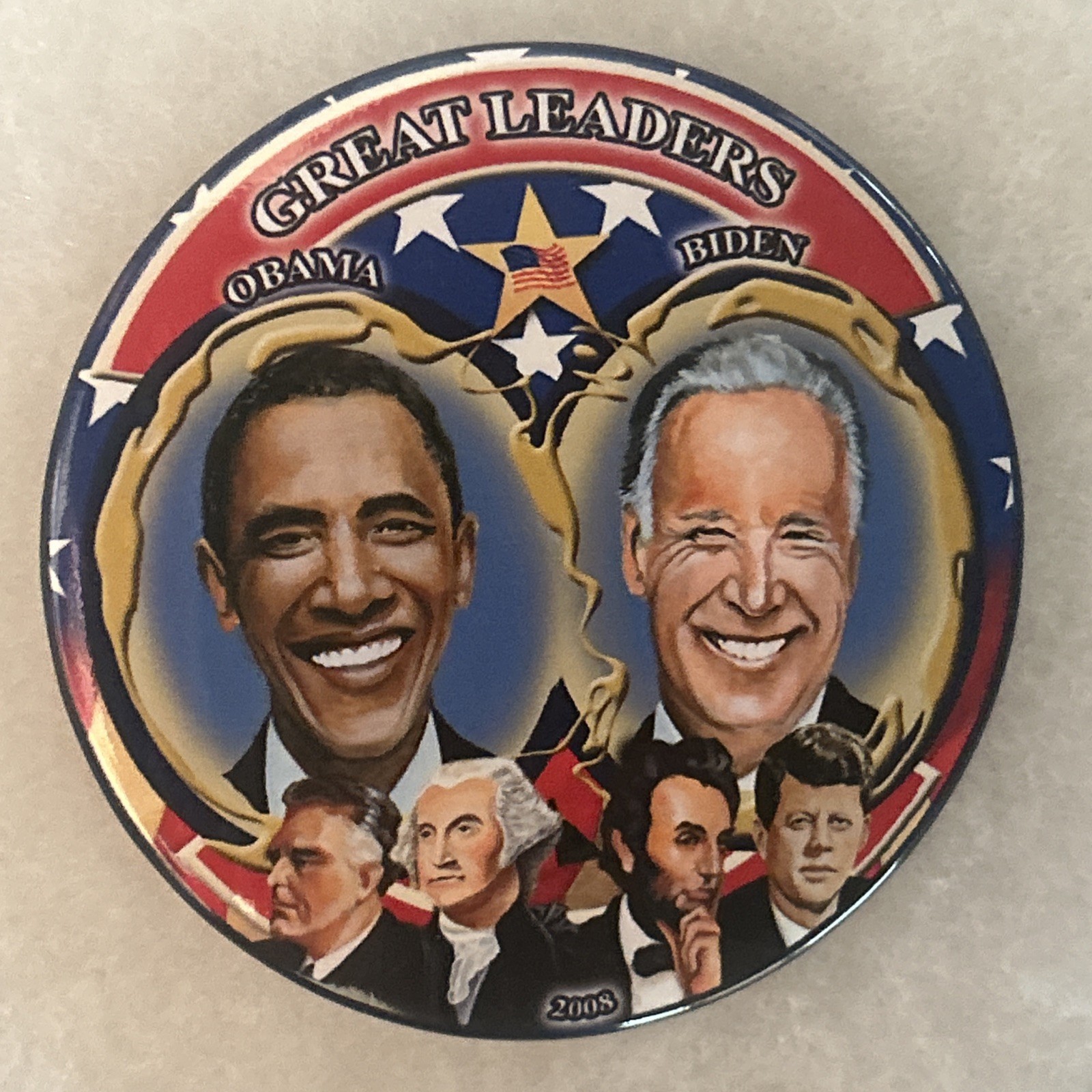Great Leaders Obama Biden jugate  3” pinback button pin