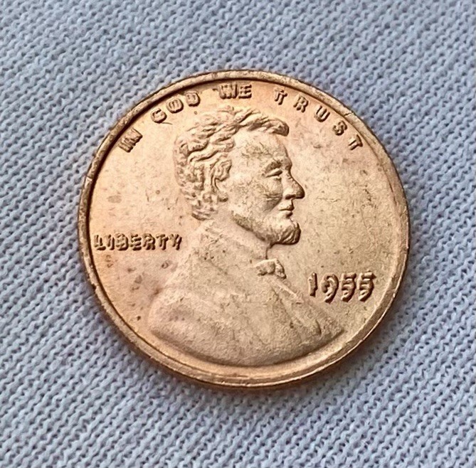 US 1955 DOUBLE-DIE  OBSERVE LINCOLN CENT FANTASY TOKEN COUN.