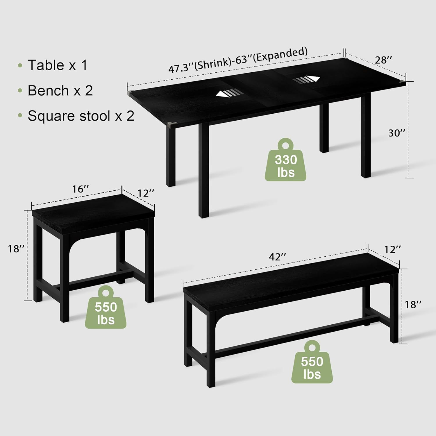 5-Piece Dining Table Set for 4-8 People, 63" Large Extendable Kitchen Table Set
