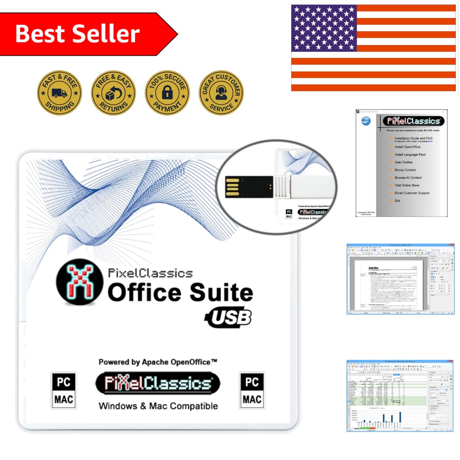 Complete Office Suite 2025 on USB with Free Lifetime Updates for Windows & Mac